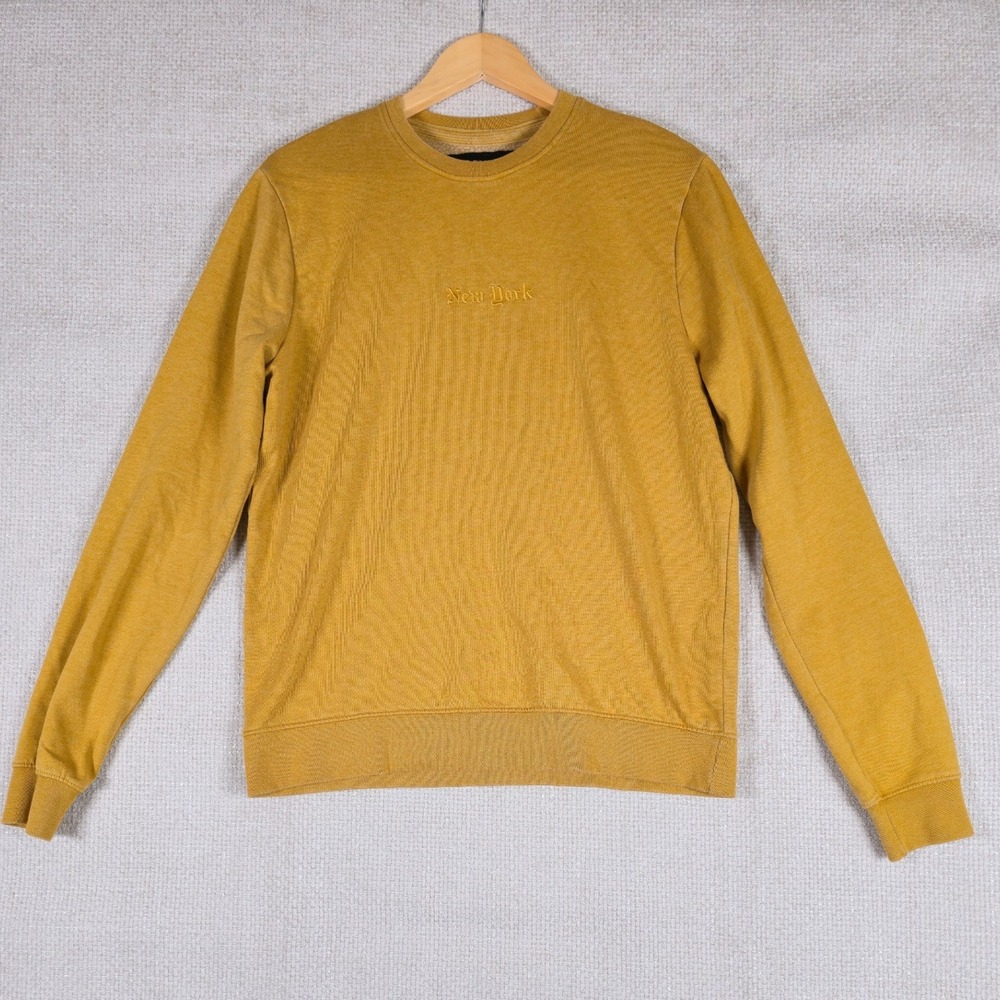 San Francisco Work Shirts Mens Yellow New York Embroidered Crewneck Sweatshirt S